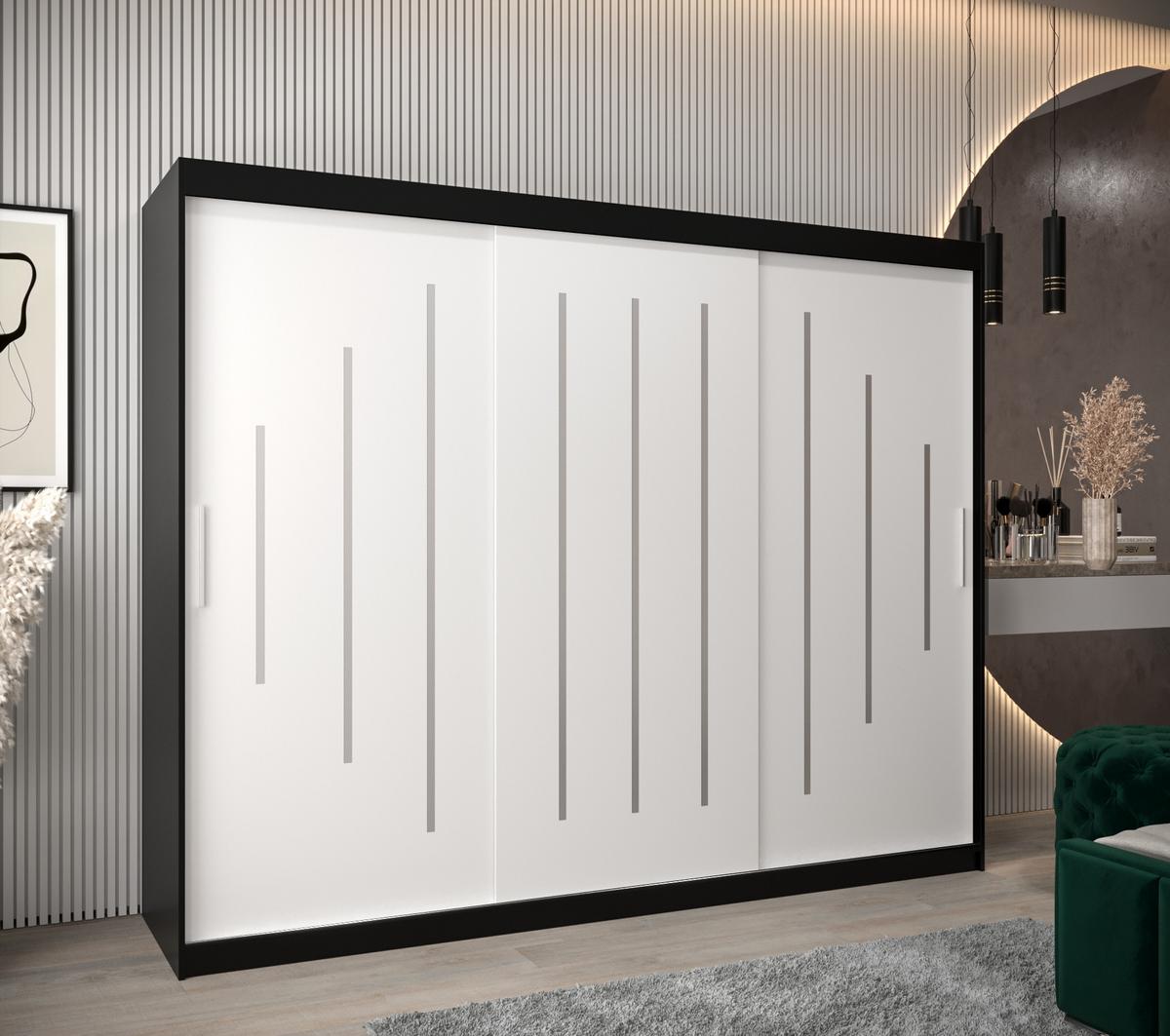 SCHWEBETÜRENSCHRANK 200/250/62 3-türig - Silberfarben/Schwarz, Holz/Kunststoff (250/200/62cm) - Abiks Möbel