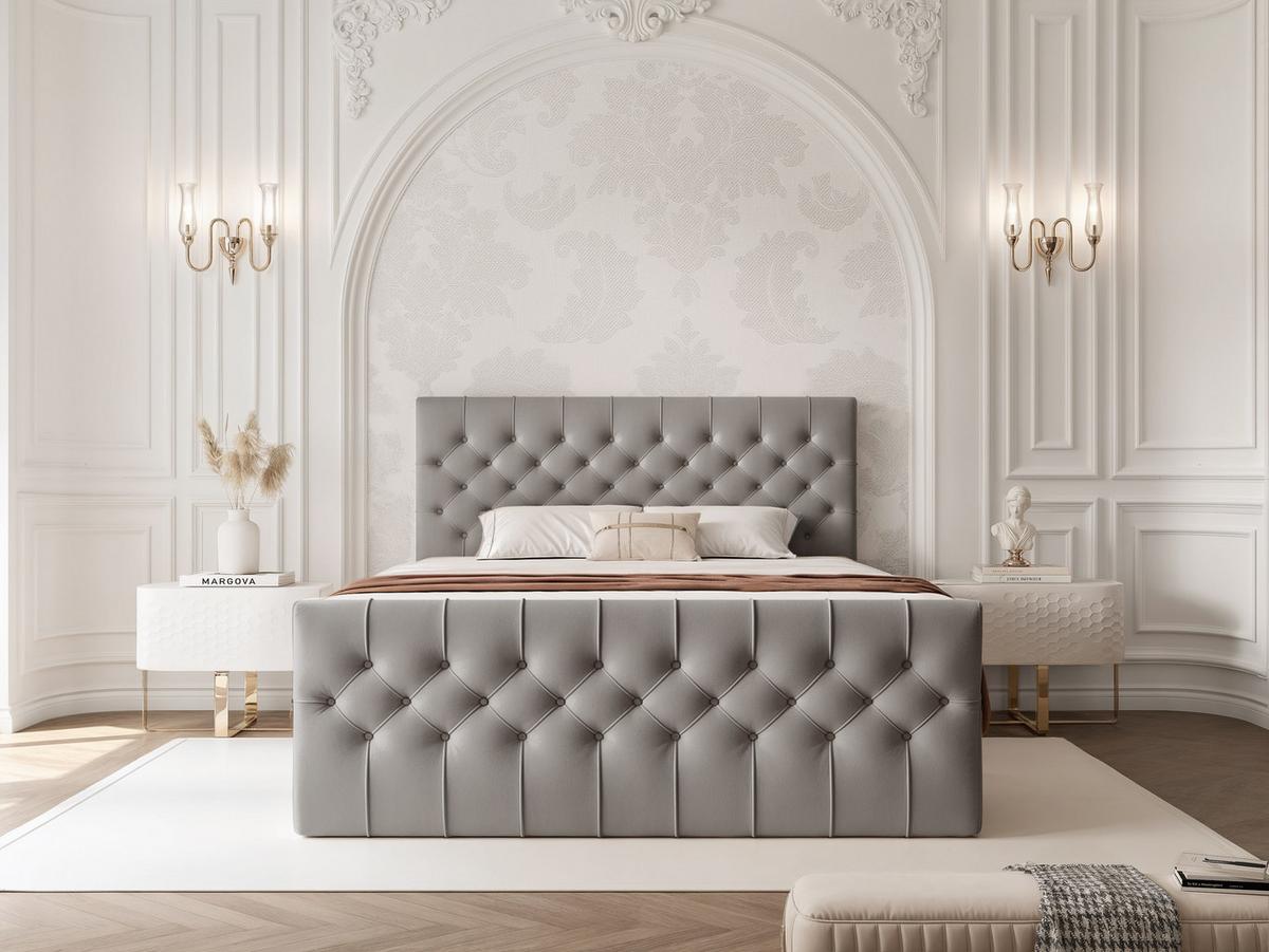 BOXBETT JOLIE 180x200 cm mit Matratze, Hellgrau - Hellgrau, Textil (180/200cm) - Idohome
