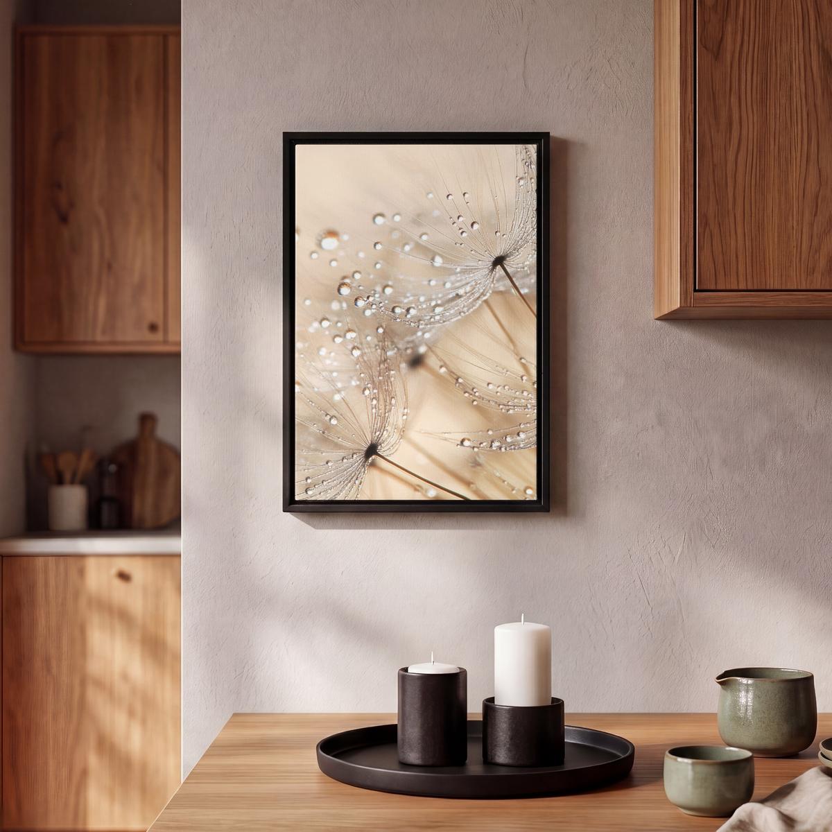 LEINWAND Bilder mit Rahmen - Löwenzahn - Abstrakt - Natur - Beige - 20x30 - Braun, Textil (20/30cm) - MuchoWow