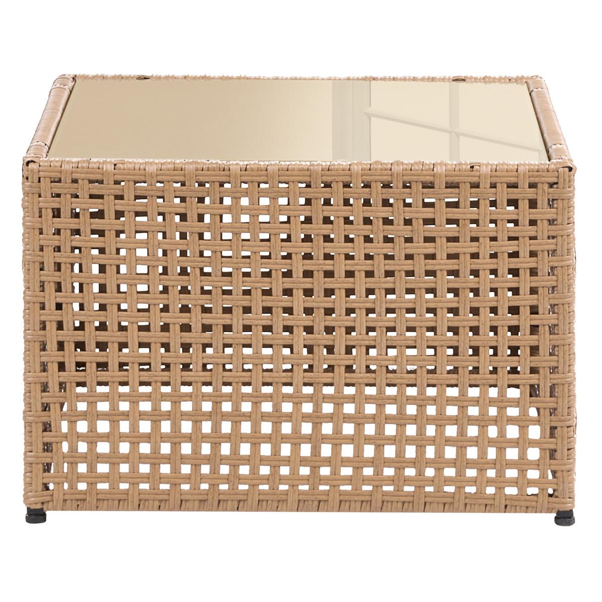 COUCHTISCH outdoor 66/66 cm Polyrattan Beige Omegana - Beige, Glas (66/66/43cm) - Beliani