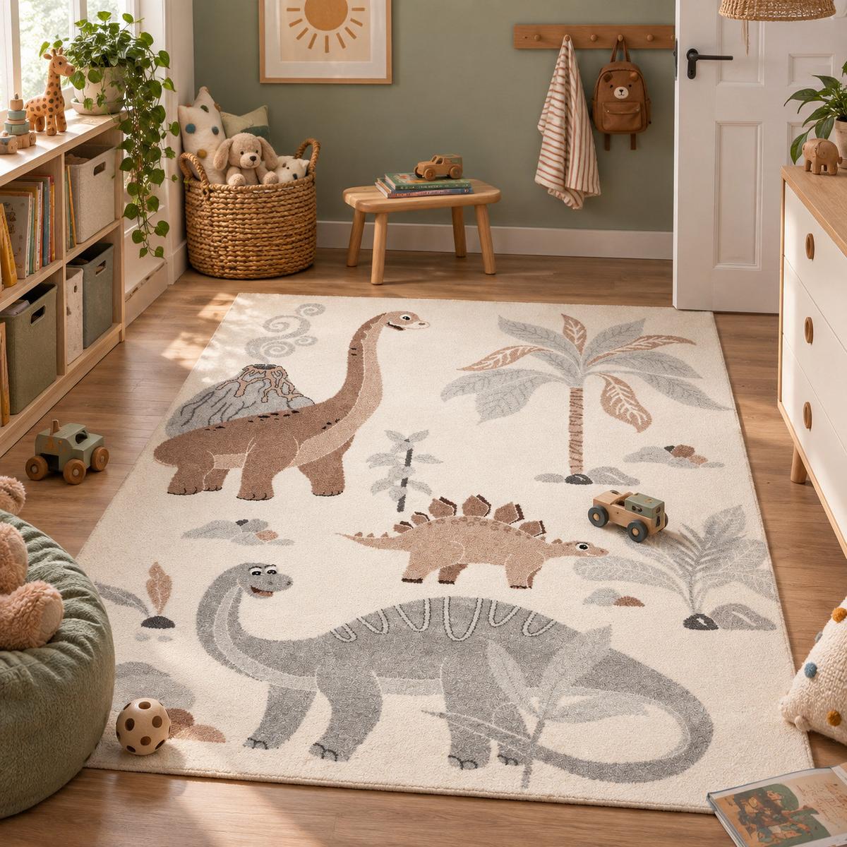 KINDER TEPPICH SOFTSTAR KIDS DINOWELT - Grau, Textil (80/150cm) - Pergamon