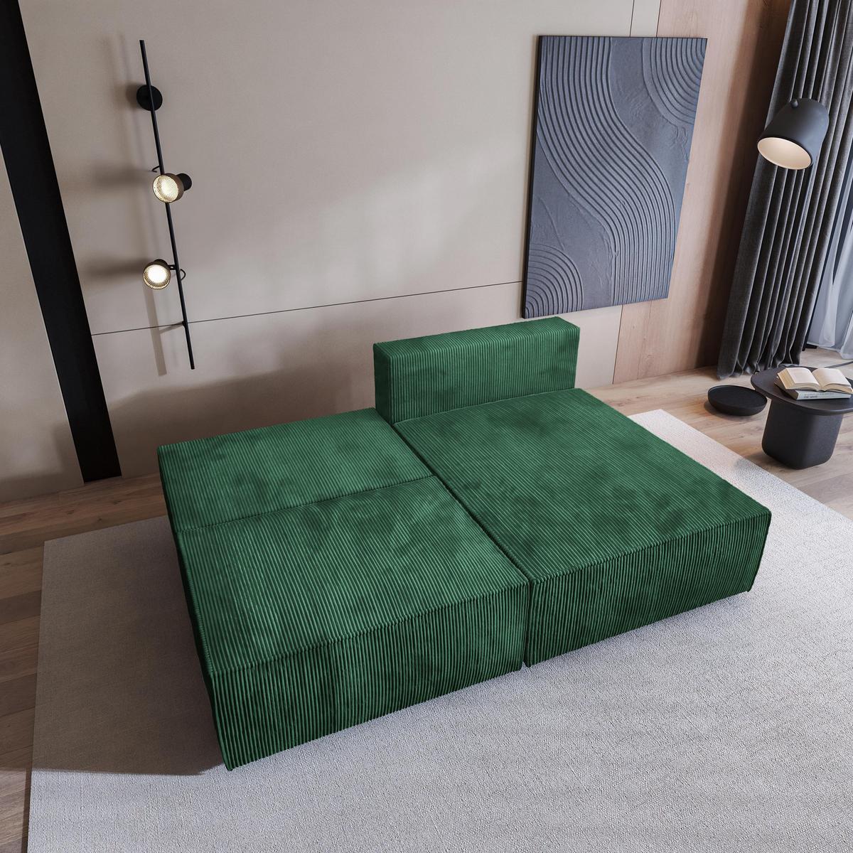 ECKSOFA FIORO P Grün Kordstoff mit Schlaffunktion - Grau/Grün, Holz/Kunststoff (204/148cm) - MASSENO