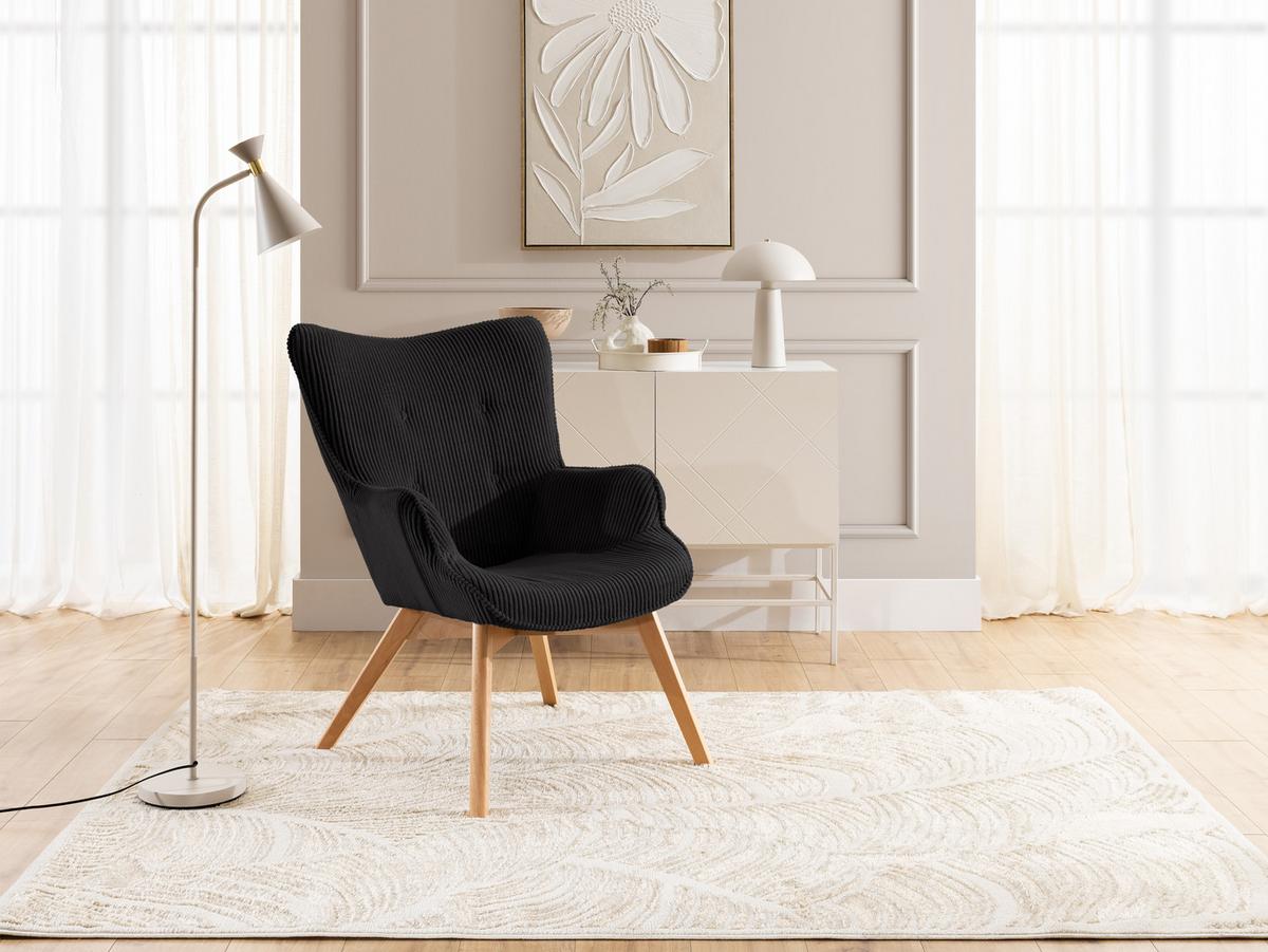 LOUNGESESSEL Lenari Schwarz Cordstoff mit Füßen in Natur - Schwarz/Naturfarben, Holz/Textil (71/96/86cm) - S-Style Möbel