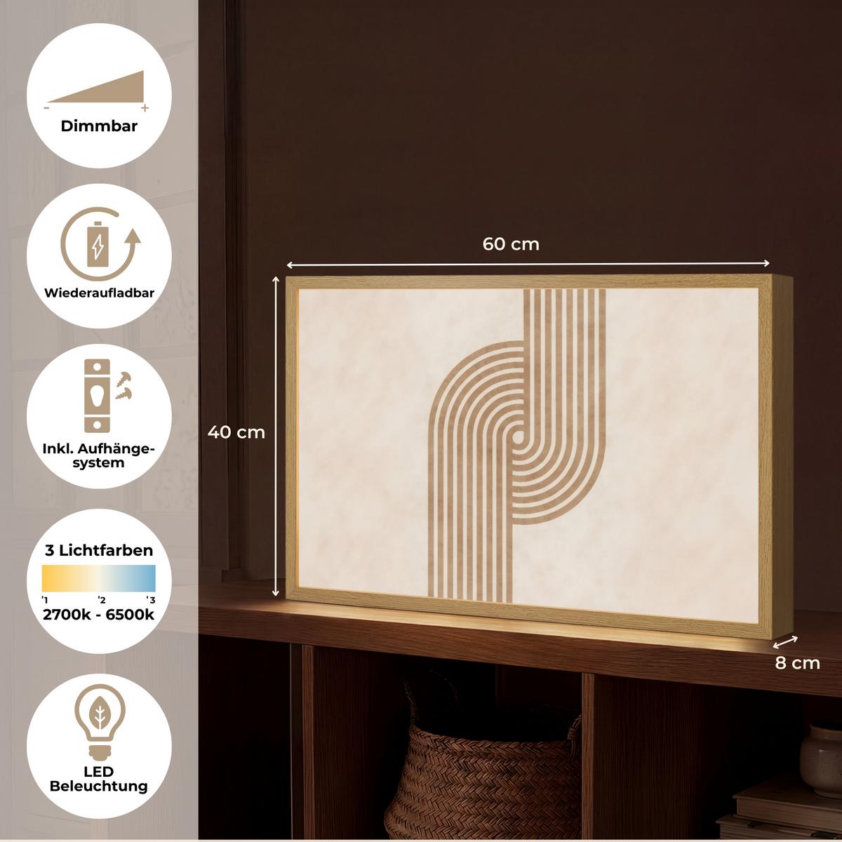 WANDLEUCHTE MIT AKKU Symmetrische Biegung - kupferfarbig 60x40 cm - Beige, Holzwerkstoff (60/40/8cm) - OnlyWow