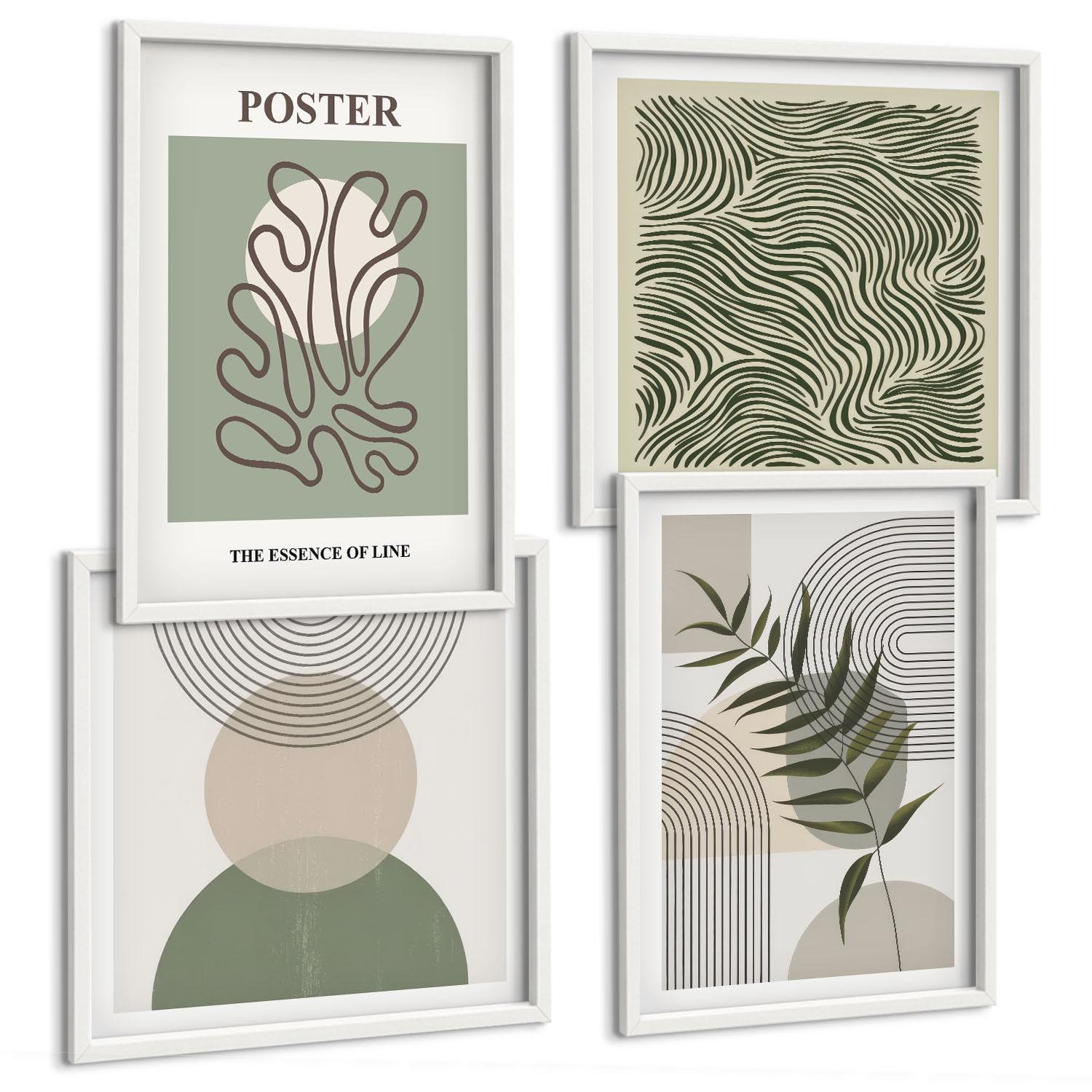 BILDER SET 4er Set - 50x50 cm & 40x60 cm Weißer Rahmen - Geometrische botanische Muster - Weiß, Kunststoff (50/50cm) - TULUP