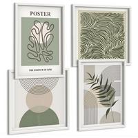 BILDER SET 4er Set - 50x50 cm & 40x60 cm Weißer Rahmen - Geometrische botanische Muster - Weiß, Kunststoff (50/50cm) - TULUP
