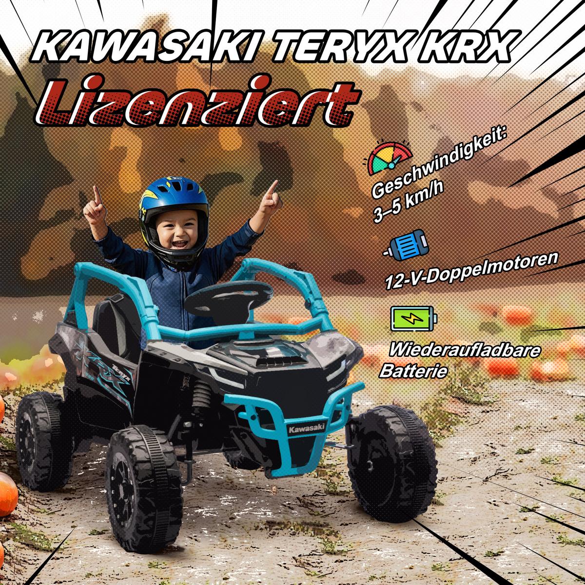 KINDER-ELEKTROAUTO 12V mit 2 Motoren Fernbedienung und LED-Leuchten - Blau, Kunststoff (100/64/56cm) - AIYAPLAY