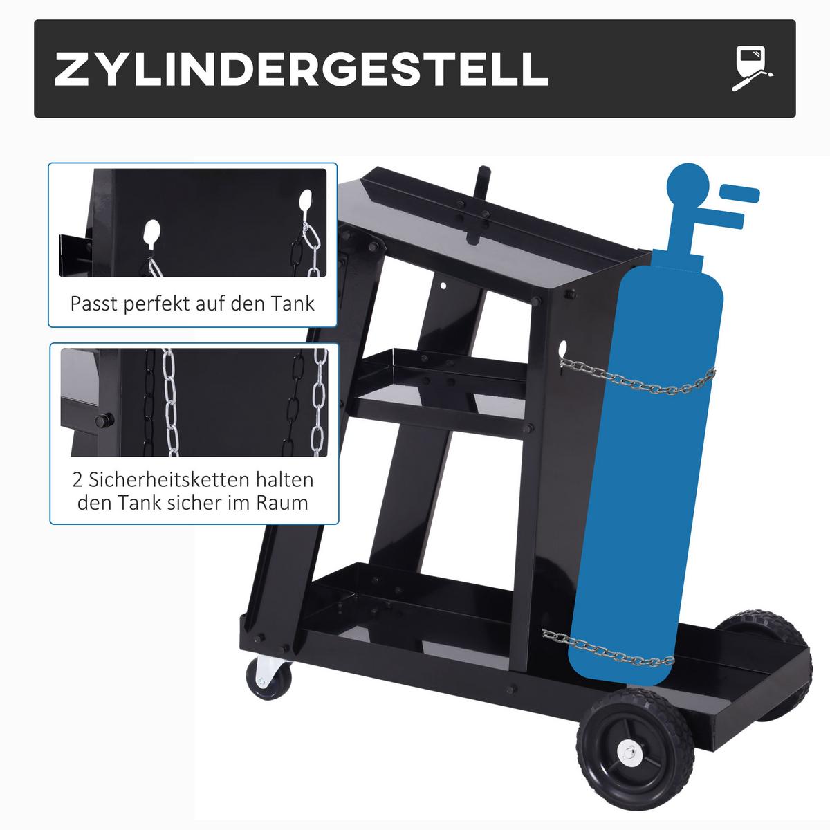 SCHWEISSWAGEN Stahl Eisen Gummi Schwarz - Schwarz, Metall (39/70/71cm) - DURHAND