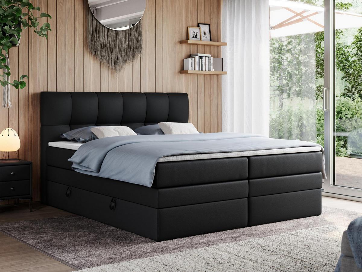 BOXSPRINGBETT ALVIN KING 140/200 Schwarz Kunstleder - H3 - Schwarz, Holz/Textil (140/200cm) - MKS