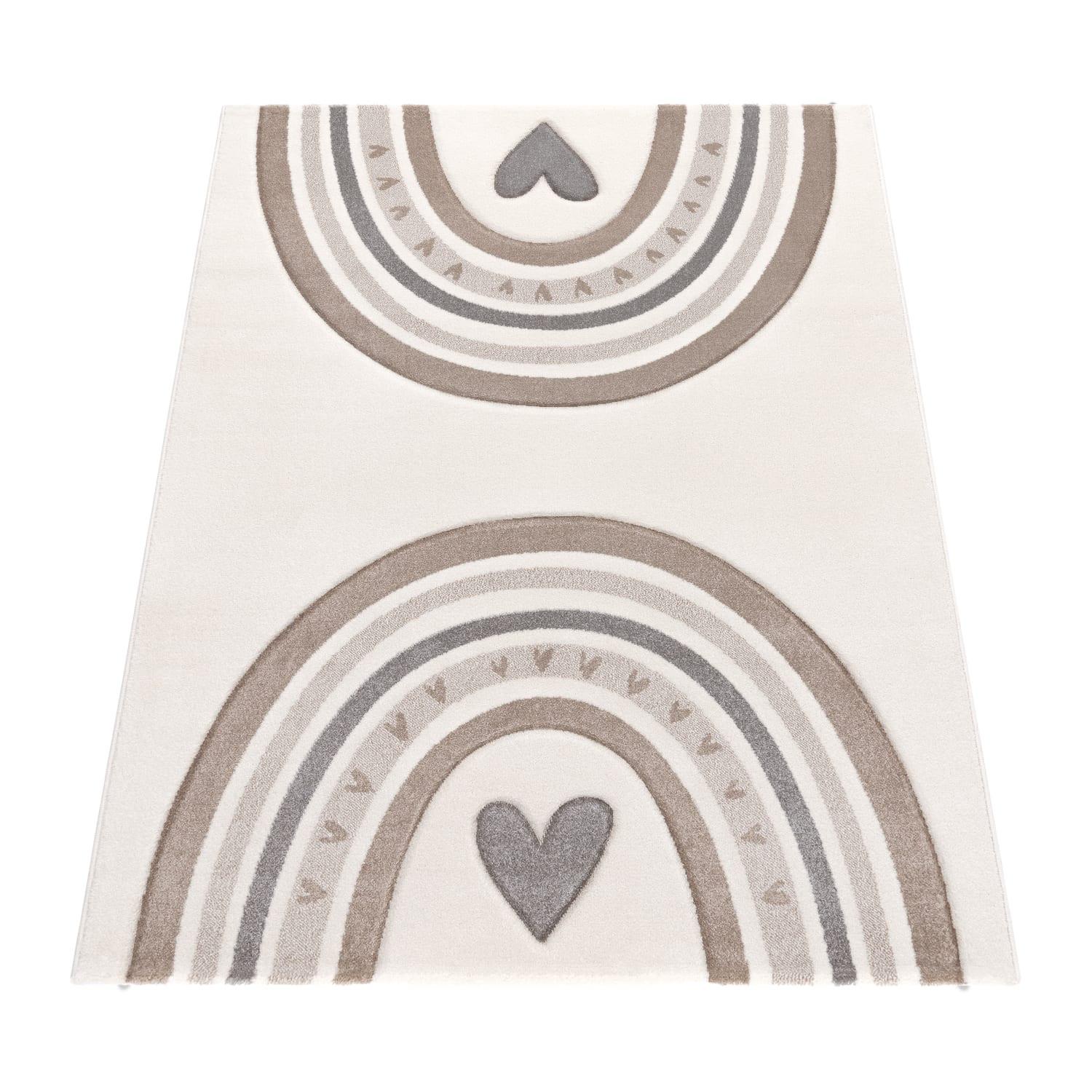 KINDERTEPPICH, mit Regenbogen- und Herz-Motiv, Beige, 160 x 230 cm - Beige, Textil (160/230cm) - KADIMA DESIGN