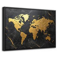 LEINWAND Bilder mit Rahmen - Weltkarte - Gold - Marmor - 30x20 - Goldfarben, Textil (30/20cm) - MuchoWow