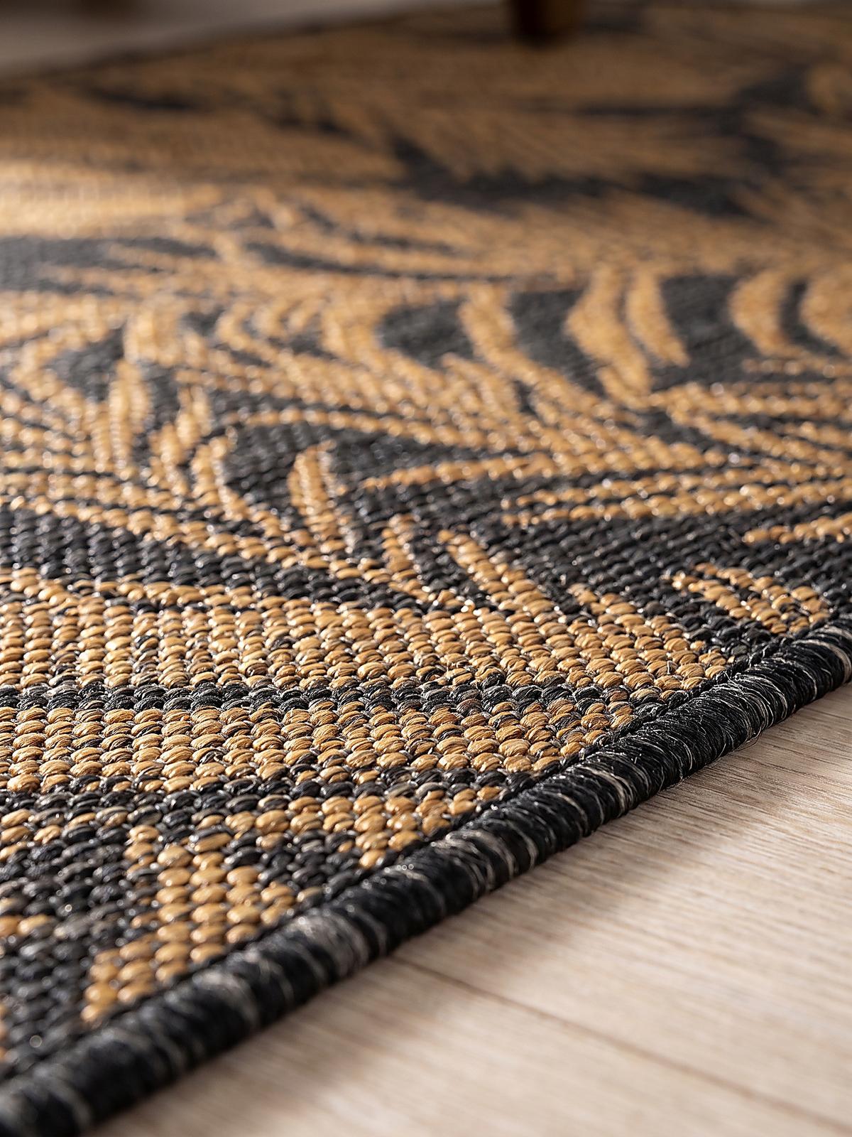 LÄUFER Outdoor, Fußbodenheizung-geeignet, mit Blattmotiv, VIGOLENO in Schwarz-Beige, 80 x 150 cm - Schwarz, Textil (80/150cm) - KADIMA DESIGN