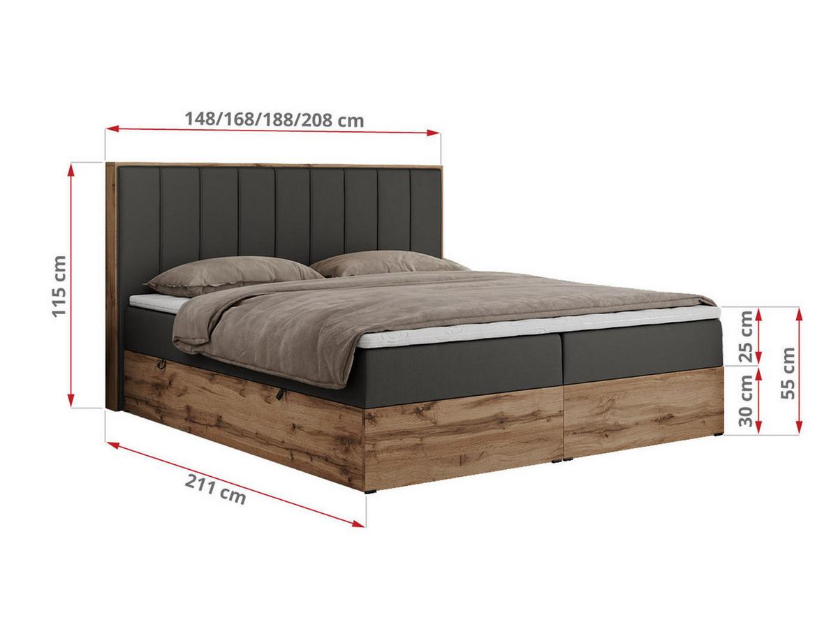 BOXBETT BELLISSIMO 160/200 Dunkelgrau Kunstleder - H3 - Dunkelgrau, Holz/Textil (160/200cm) - MKS