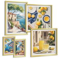 BILDER SET 5er Set - 50x50 cm & 20x30 cm & 40x60 cm Goldrahmen - Olivenblüten in Vasen Natur - Goldfarben, Kunststoff (40/60cm) - TULUP