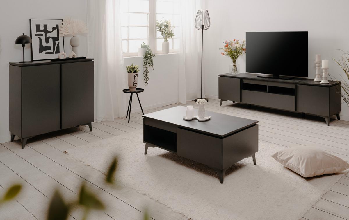 KOMMODE grau, Schiefer 88 x 92 cm, moderne Anrichte 2-türig - Schieferfarben/Grau, Holzwerkstoff/Kunststoff (88/92/40cm) - Furn.Design