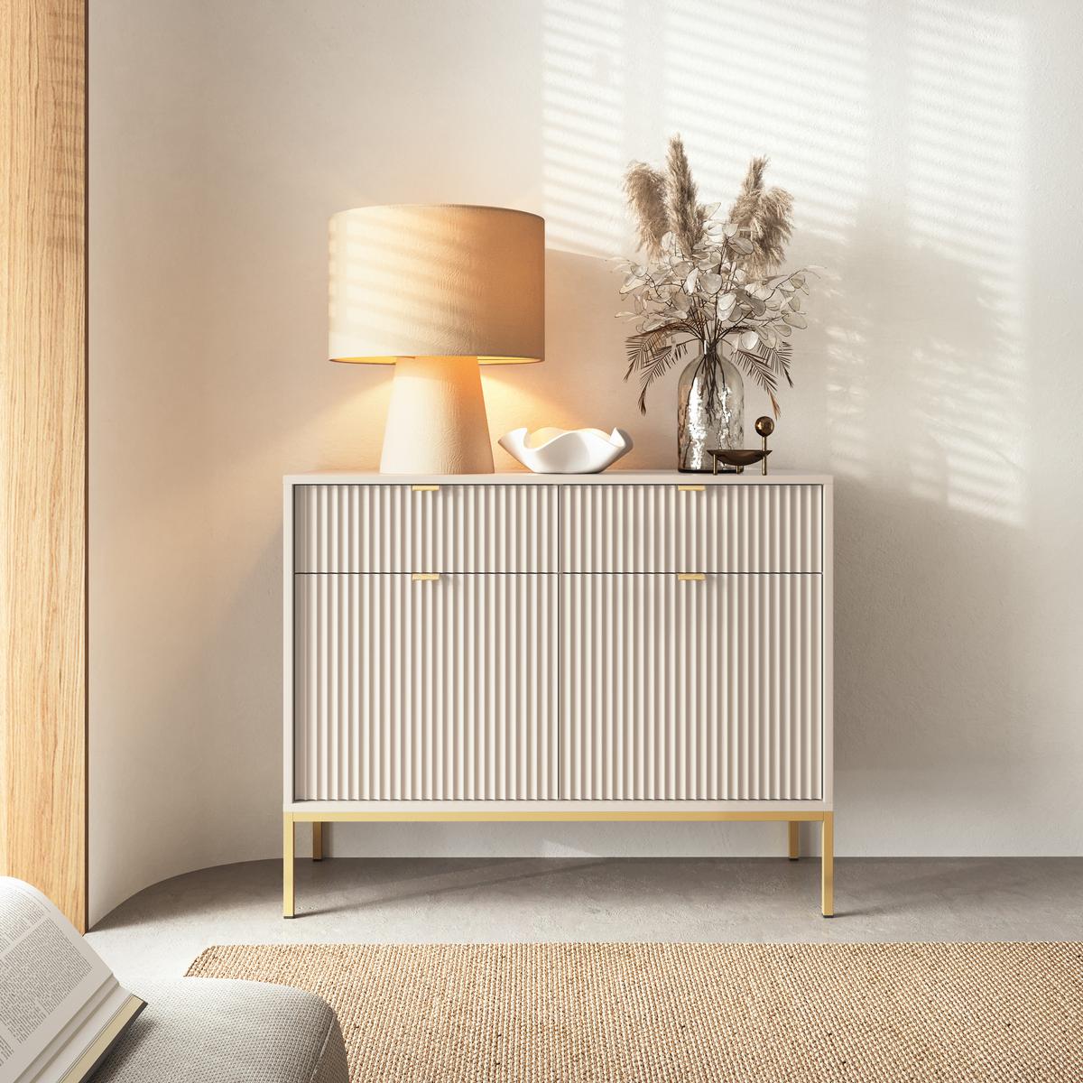 SIDEBOARD STELLARE 104/83/39cm mit 2 Schubladen 2 Türen Kaschmir - Kaschmir/Goldfarben, Holzwerkstoff (104/83/39cm) - MASSENO