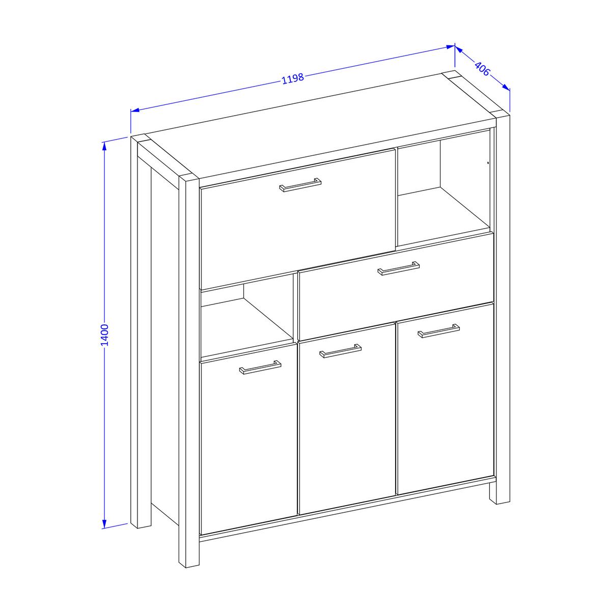 HIGHBOARD ATTIVO 120/140/41 cm mit 1 Schubladen und 3 Türen Eichefarben - Eichefarben, Holzwerkstoff (120/140/41cm) - MASSENO