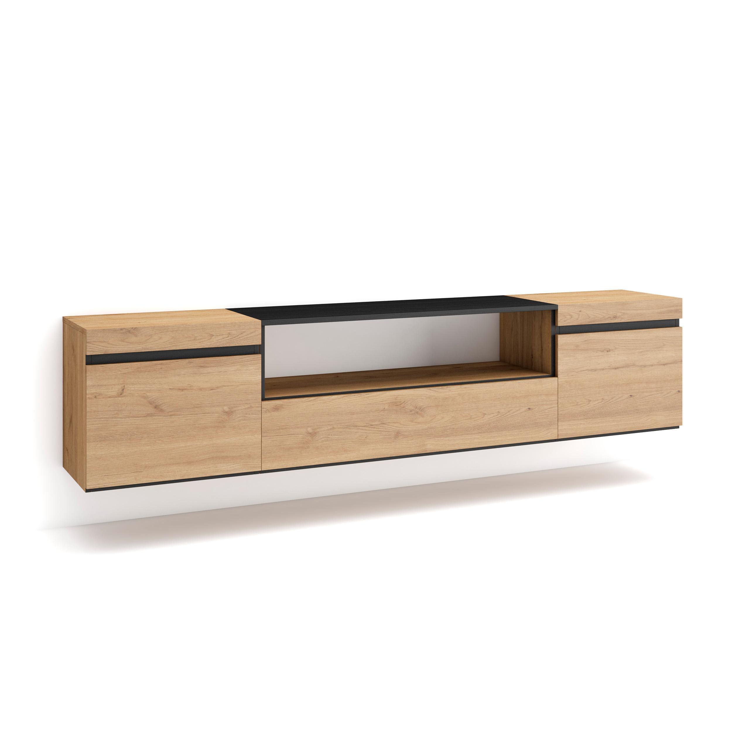 LOWBOARD Hängend, Eiche, Schwarz, 200/35/45cm - Eichefarben, Holzwerkstoff (200/45/35cm) - Skraut Home