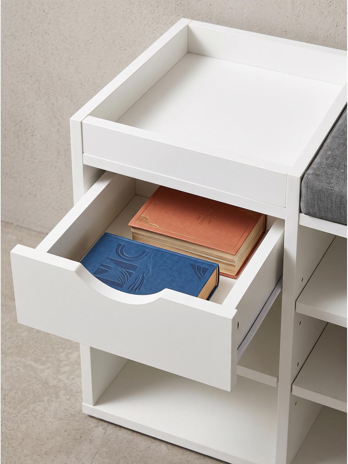 GARDEROBENBANK CARTAGENA, Stoff, Weiß, 100 x 30 x 45 cm - Weiß/Grau, Holzwerkstoff/Textil (100/45/30cm) - KADIMA DESIGN