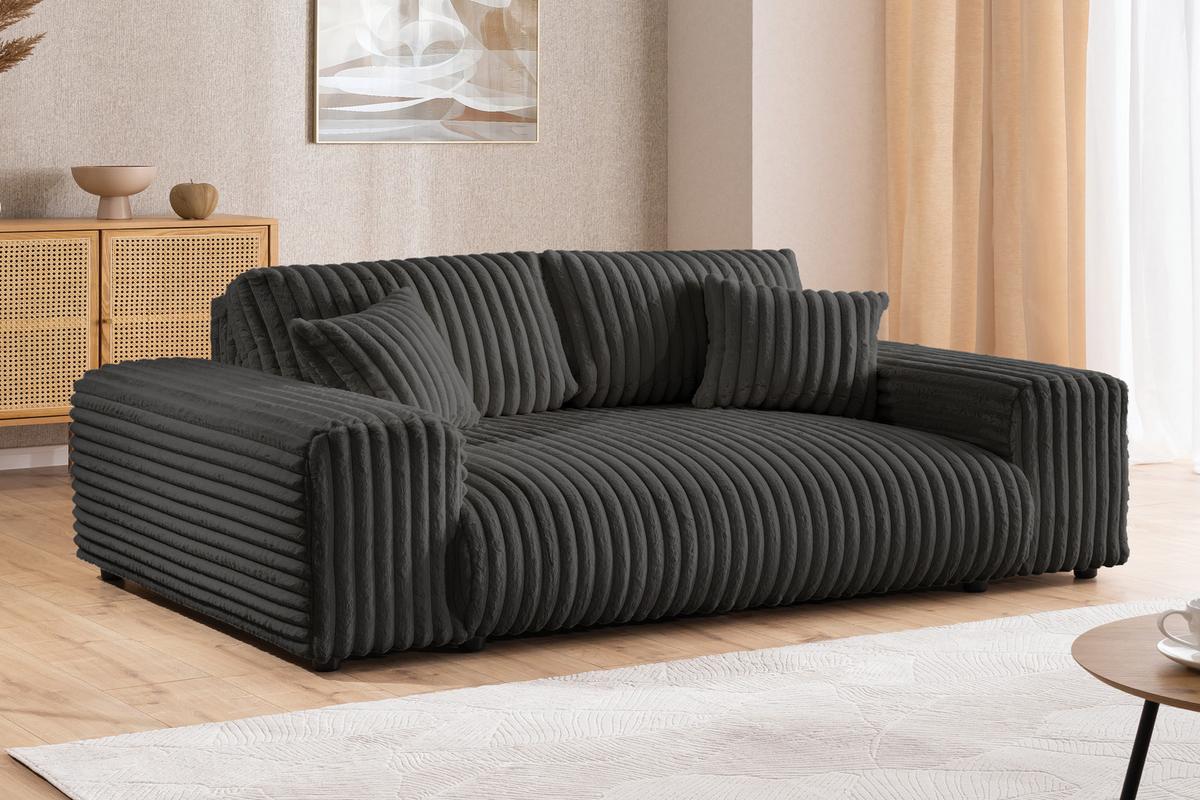 SITZGARNITUR 3+2 Mollis Dunkelgrau Plüschcord - Dunkelgrau/Schwarz, Holz/Kunststoff (213/79/108cm) - S-Style Möbel