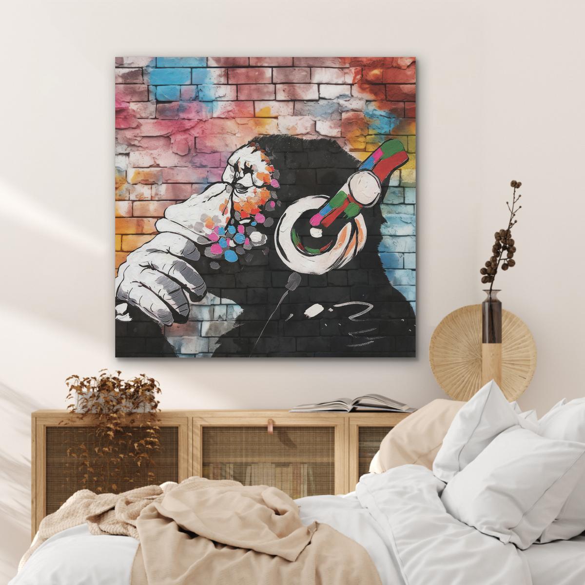 AKUSTIKBILD Affe - Graffiti - Musik Akustikpaneele 90x90 cm - Multicolor, Kunststoff (90/90/0.9cm) - MuchoWow