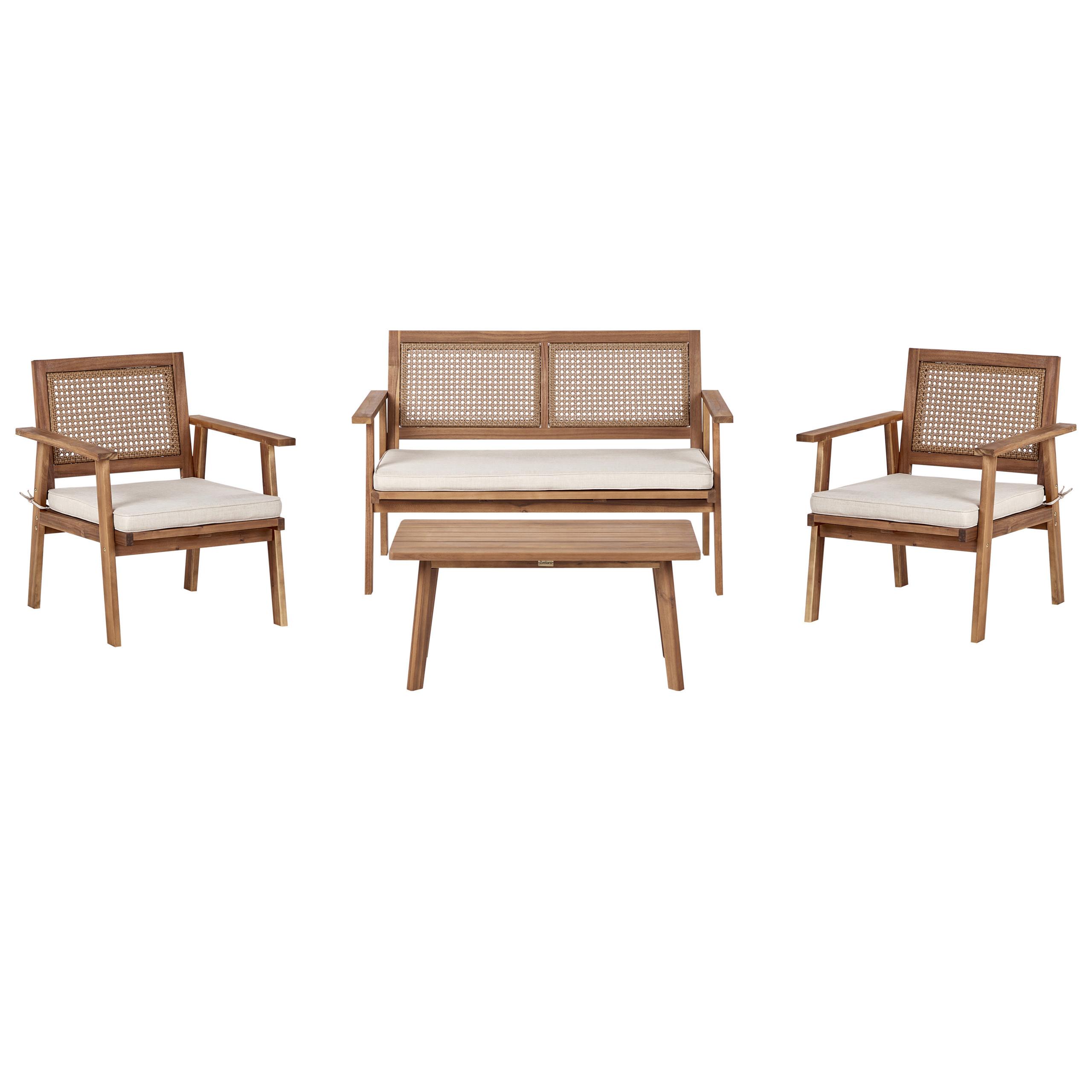 4-SITZER LOUNGE SET Akazienholz Helles Beige Arenella - Hellbraun/Beige, Holz - Beliani