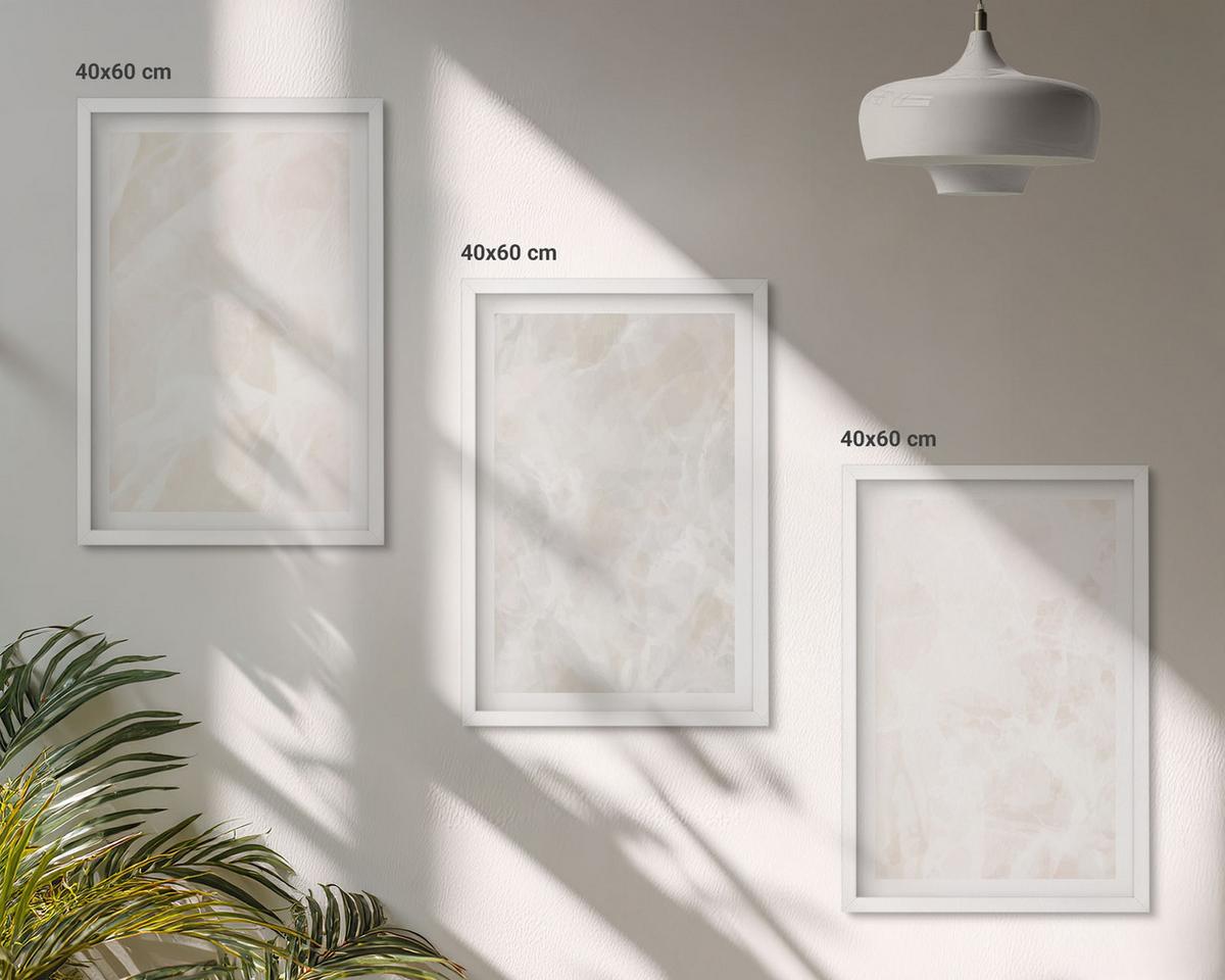 BILDER SET 3er Set - 40x60 cm Weißer Rahmen - Die Struktur von elegantem Marmor - Weiß, Kunststoff (40/60cm) - TULUP