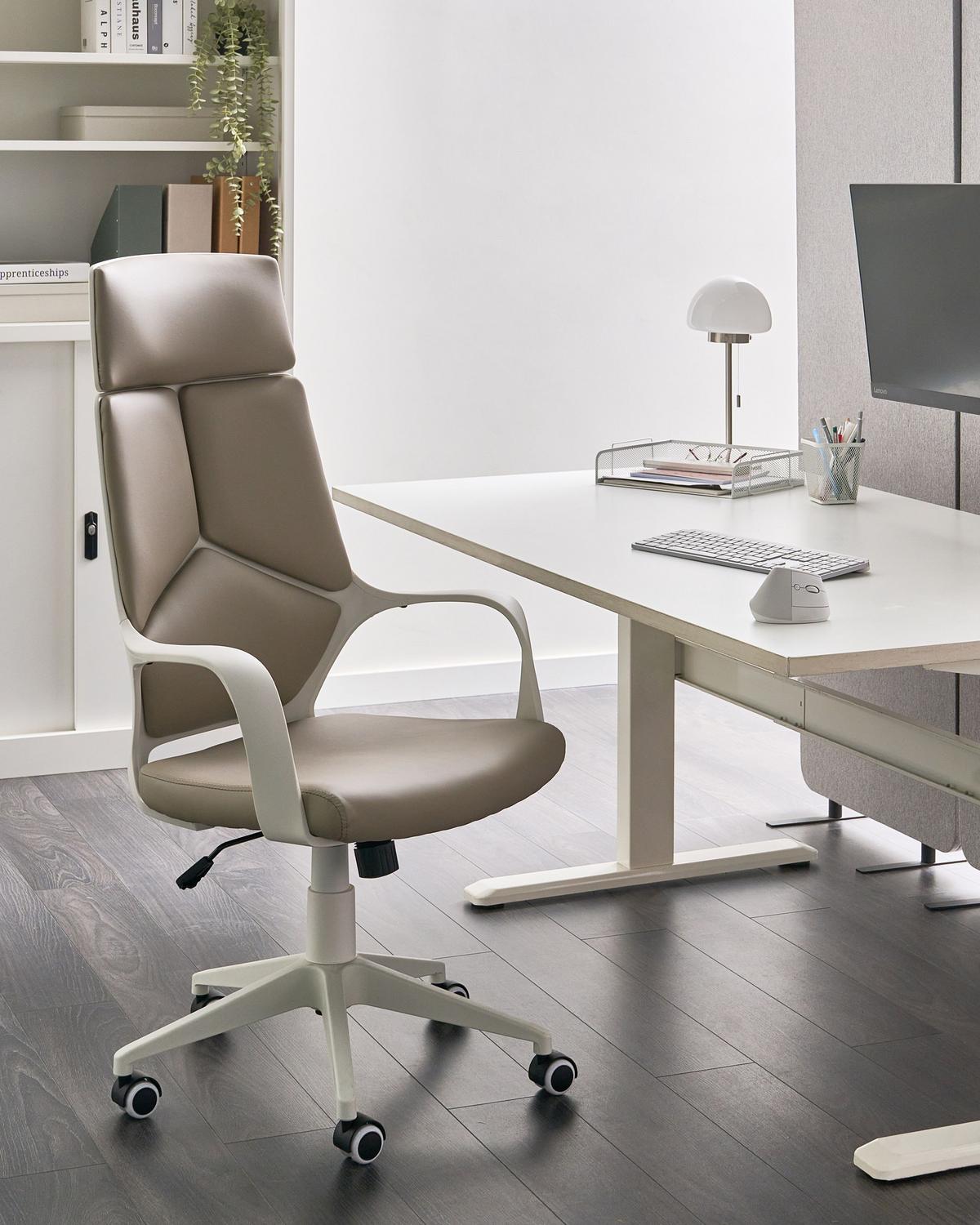 BÜROSTUHL Taupe Delight - Taupe/Weiß, Kunststoff (64/116/64cm) - Beliani