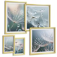 BILDER SET 5er Set - 50x50 cm & 20x30 cm & 40x60 cm Goldrahmen - Lineare abstrakte Motive - Goldfarben, Kunststoff (40/60cm) - TULUP