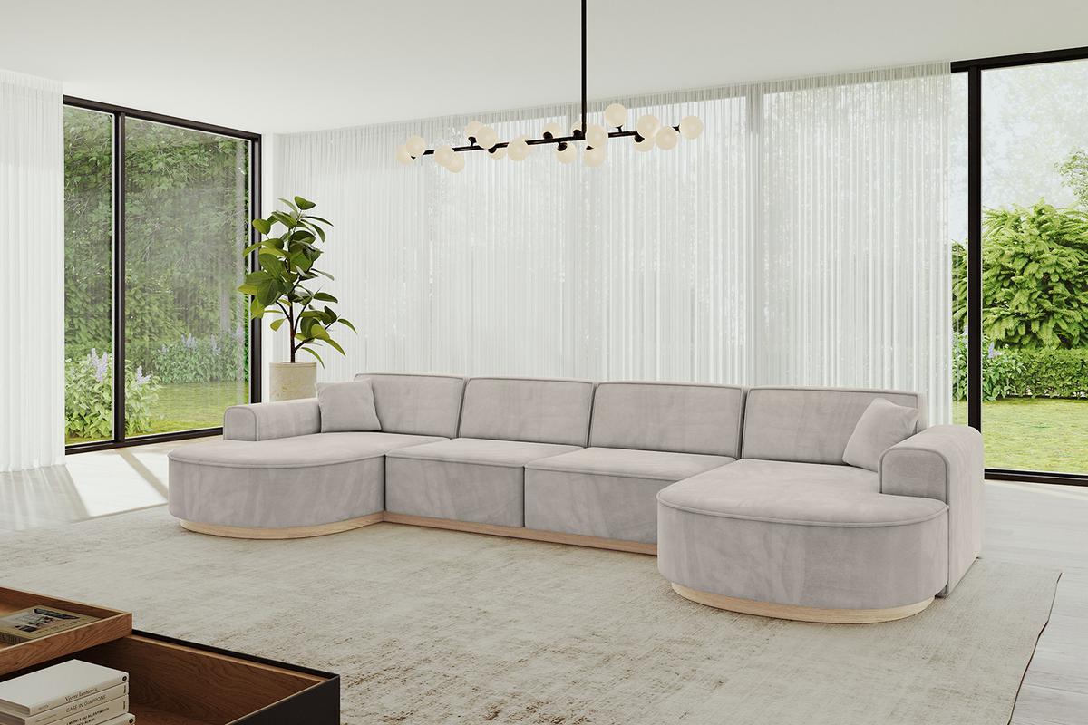 WOHNLANDSCHAFT MARI-U2-v1 - 388x171x83 cm Hellbraun Velours - Hellbraun, Holzwerkstoff/Textil (388/83/171cm) - ALTDECOR