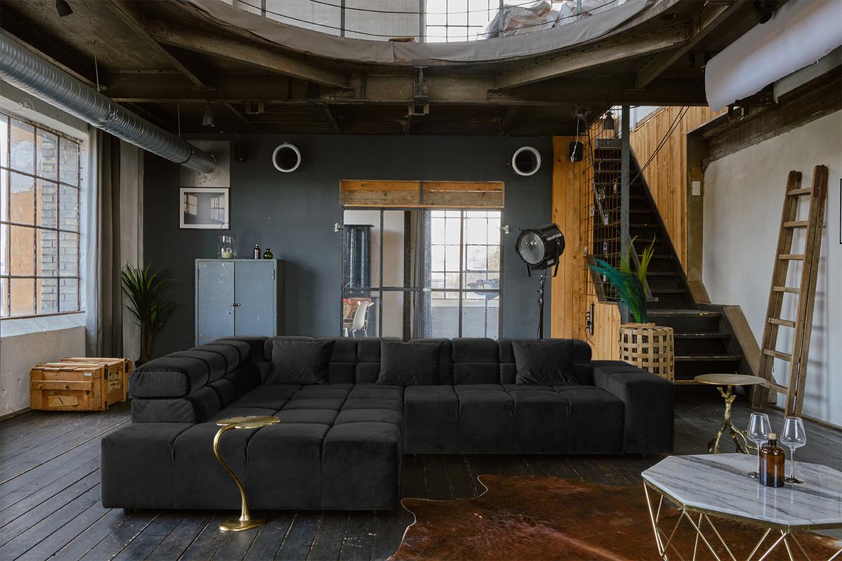 ECKSOFA MIT MOTORISCHEM SITZVORZUG NEVADA Schwarz Velvet Relaxfunktion - Schwarz, Textil (319/215cm) - KAWOLA