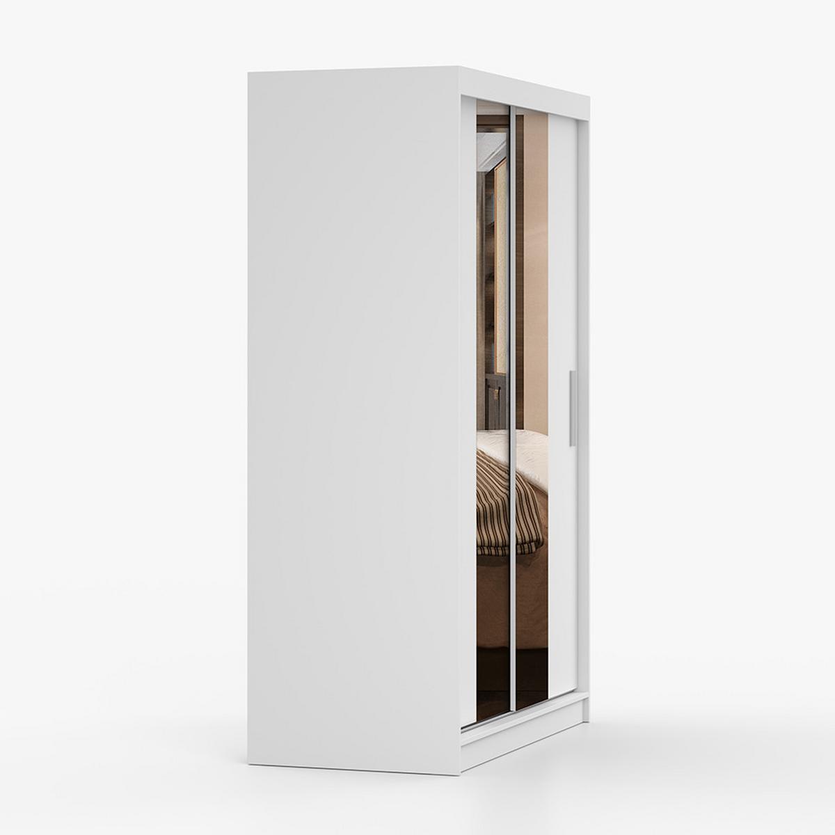 SCHWEBETÜRENSCHRANK Neomi 01 Weiß/Weiß mit Spiegel 120 cm - Alufarben/Weiß, Glas/Holzwerkstoff (120/200/61cm) - imoebel24
