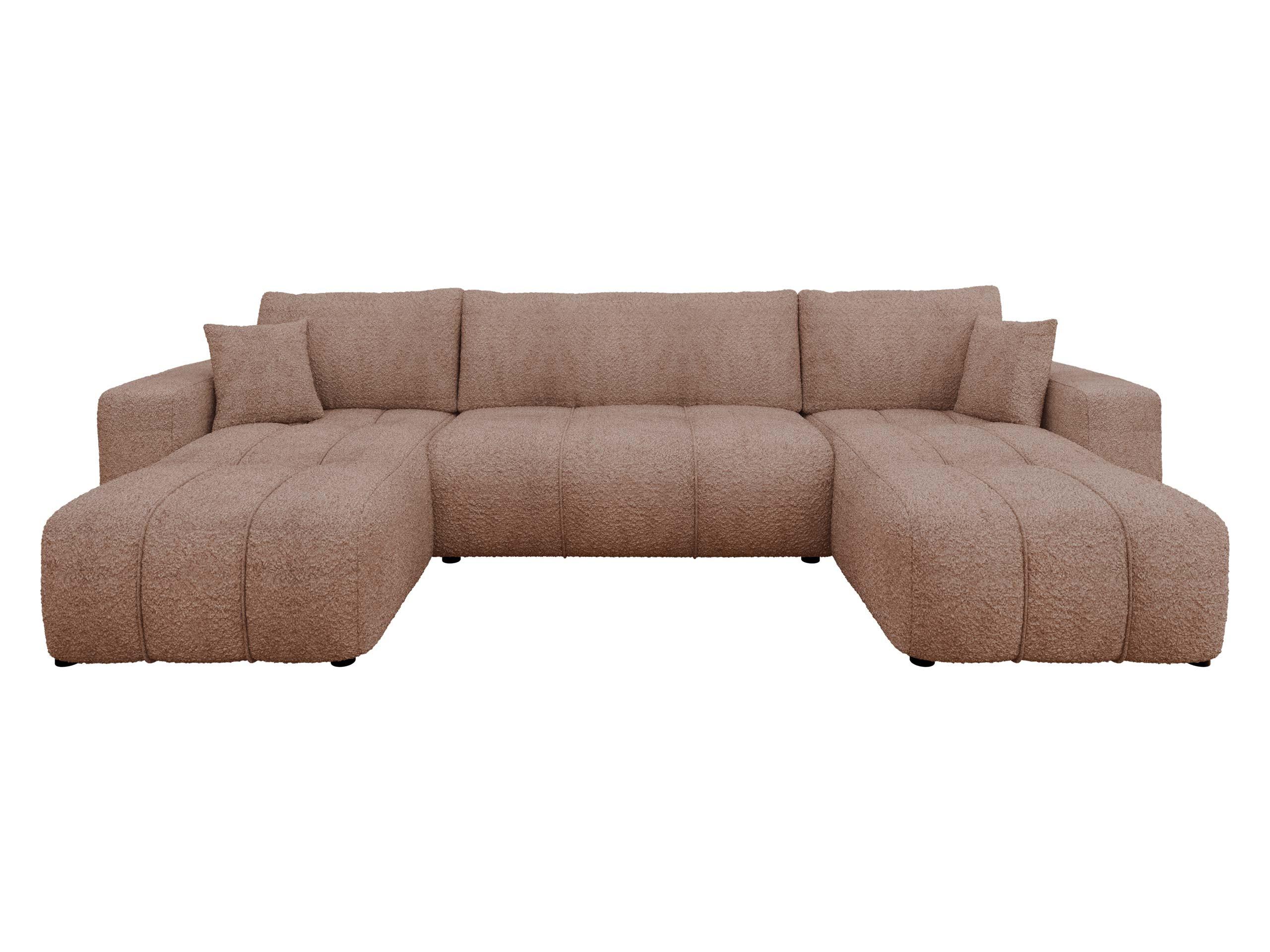 WOHNLADNSCHAFT Furyn U Boucle - Hellbraun/Schwarz, Holzwerkstoff/Kunststoff (312/82/145cm) - MIRJAN24