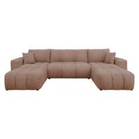 WOHNLADNSCHAFT Furyn U Boucle - Hellbraun/Schwarz, Holzwerkstoff/Kunststoff (312/82/145cm) - MIRJAN24