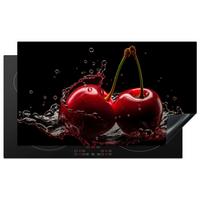 HERDABDECKPLATTE Kirsche - Rot - Frucht - Wasser - Schwarz Induktionsschutz 91.6x52.7 cm - Kirschrot, Kunststoff (91.6/52.7/0.2cm) - MuchoWow