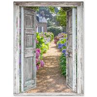GARTENPOSTER Durchblick - Hortensie - Blumen Gartendekoration 120x160 cm - Hellgrau, Kunststoff (120/160/0.2cm) - OnlyWow