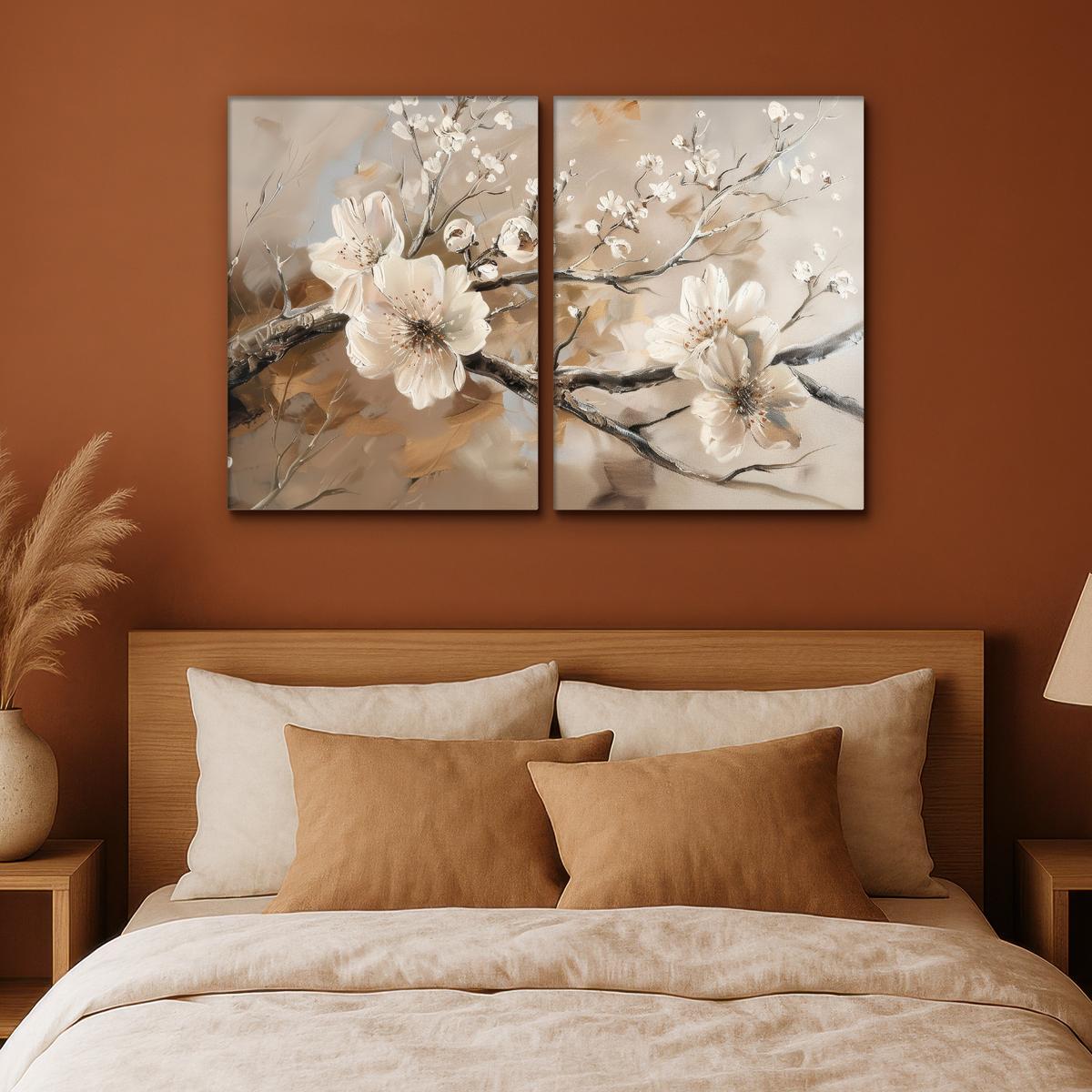 LEINWANDBILD 2er Set Blüte - Beige - Abstrakt - Blumen 100x70 cm - Hellbraun, Textil (100/70cm) - MuchoWow