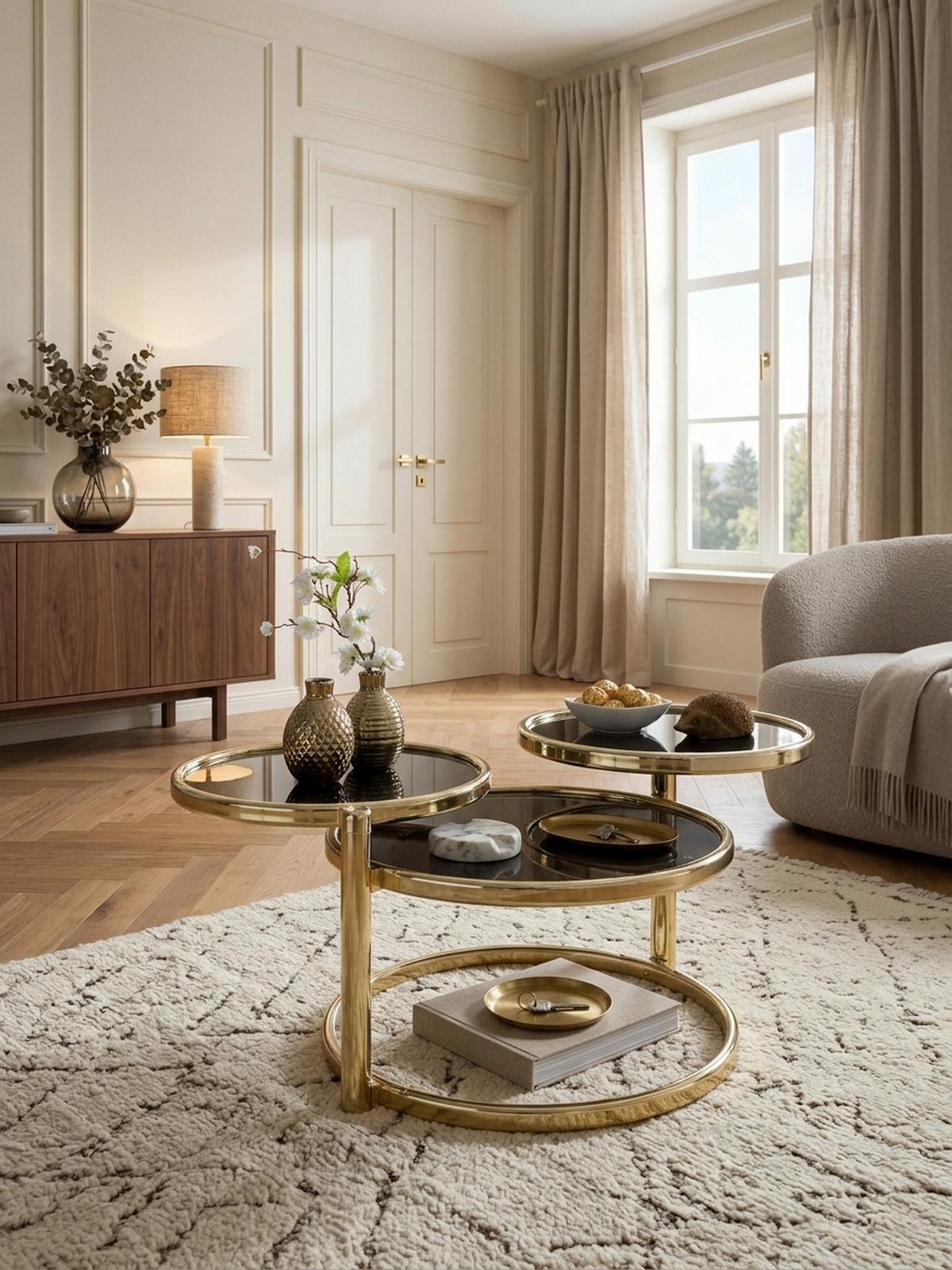 BEISTELLTISCH Glas Stahlgestell Schwenkbare Platten, Gold 58x58x43 cm - Goldfarben, Glas/Metall (58/58/43cm) - KADIMA DESIGN