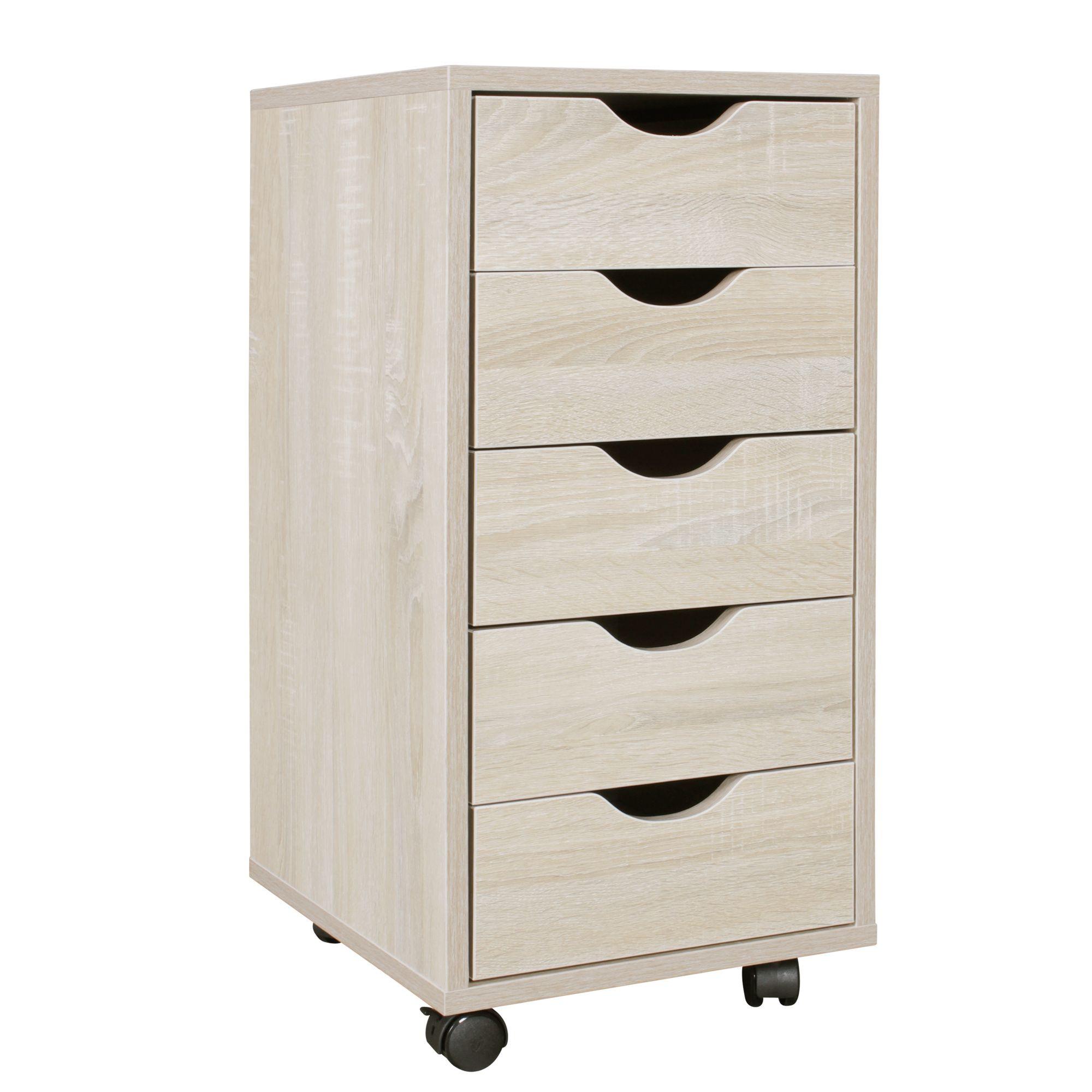ROLLCONTAINER – Sonoma MDF, 33x64x38 cm, 5 Schubladen, Rollen, modern - Schwarz/Braun, Kunststoff (33/64/38cm) - KADIMA DESIGN