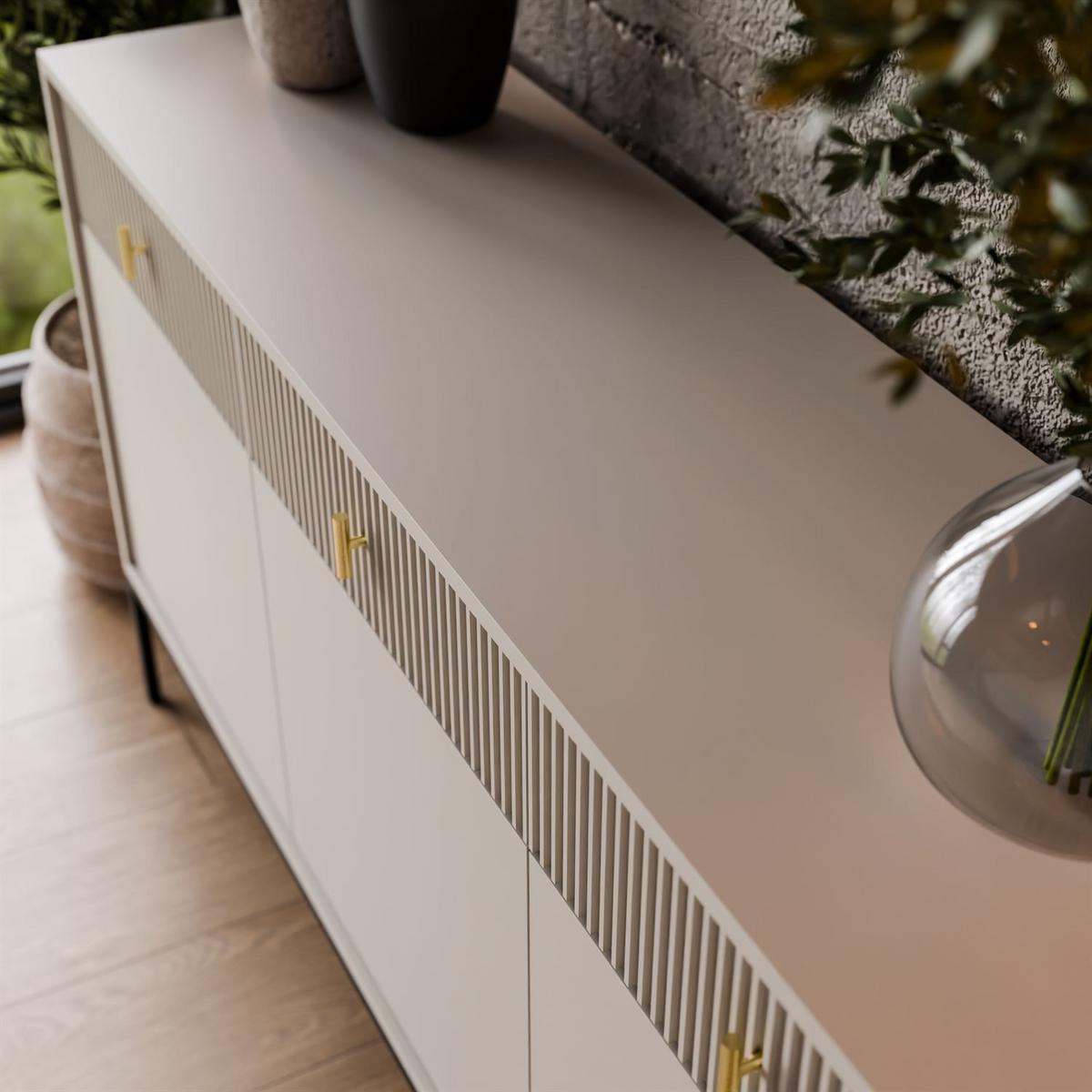 SIDEBOARDS MIDNIGHT 3D3S mit drei Schubladen auf Gestell kaschmir - Kaschmir/Schwarz, Holzwerkstoff (154.5/82.5/39cm) - Lookway