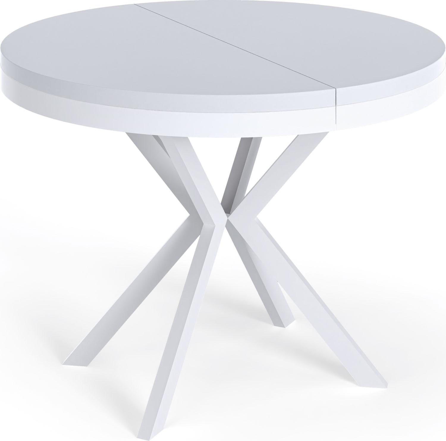 ESSTISCH Cloud runder ausziehbarer, Weiß 120-200/120/76 cm - Weiß, Holzwerkstoff/Metall (120/200/76cm) - WFL GROUP