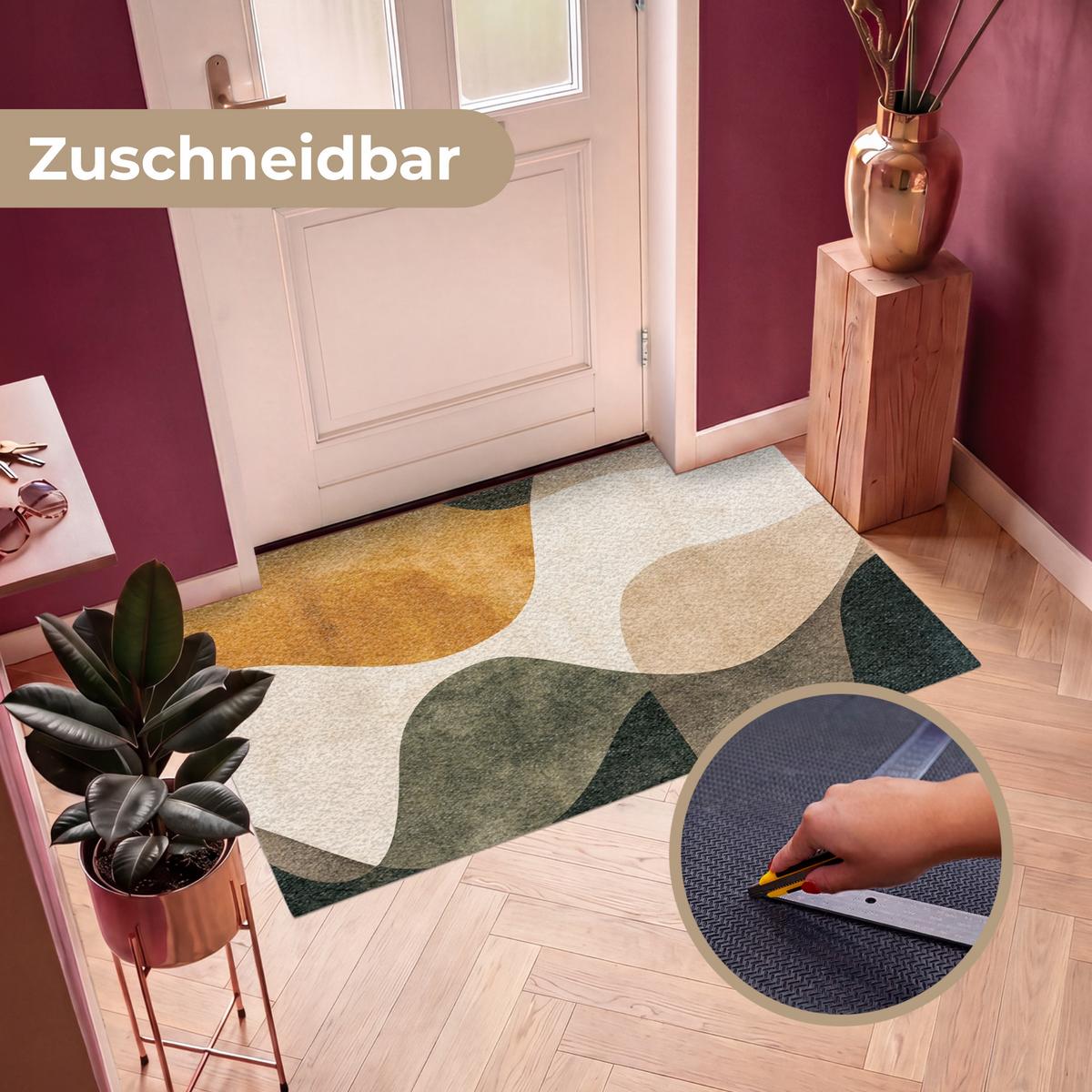 FUSSMATTE Formen - Ockergelb - Abstrakt Flurteppich 150x90 cm - Multicolor, Kunststoff (150/0.4cm) - MuchoWow