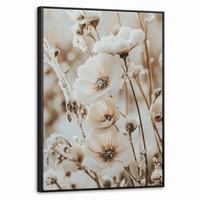 LEINWAND Bilder mit Rahmen - Blumen - Winter - Weiß - Schnee - Beige - 70x100 - Creme, Textil (70/100cm) - MuchoWow