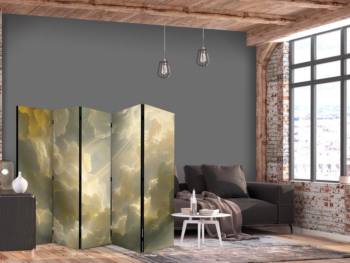 PARAVENT Akustik 5-tlg 225x172 cm Wolken Himmel Licht - Gelb, Holz/Textil (225/172/3cm) - Muralo