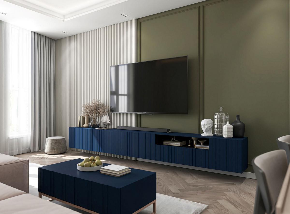 TV-SCHRANK Elpis2 Marineblau Matt Glamour 150 cm - Blau, Holzwerkstoff (150/37.5/36.5cm) - Meble Lindner