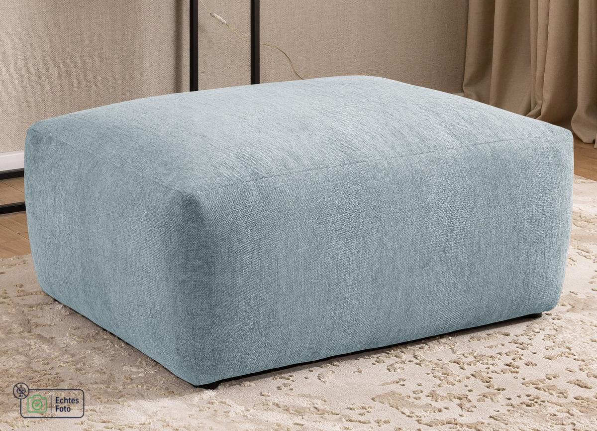 HOCKER Lennon aus Hellblau Strukturstoff mit vielseitiger Nutzung - Schwarz/Hellblau, Holz/Kunststoff (102/42/76cm) - S-Style