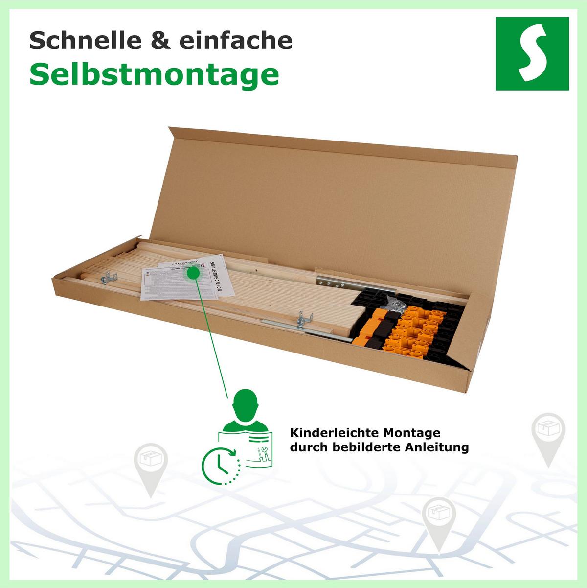LATTENROST ErgoFlex – 120/200 cm, 7 Zonen, Härtegrad einstellbar - Eschefarben, Holz/Metall (80/200cm) - Schlaftroll