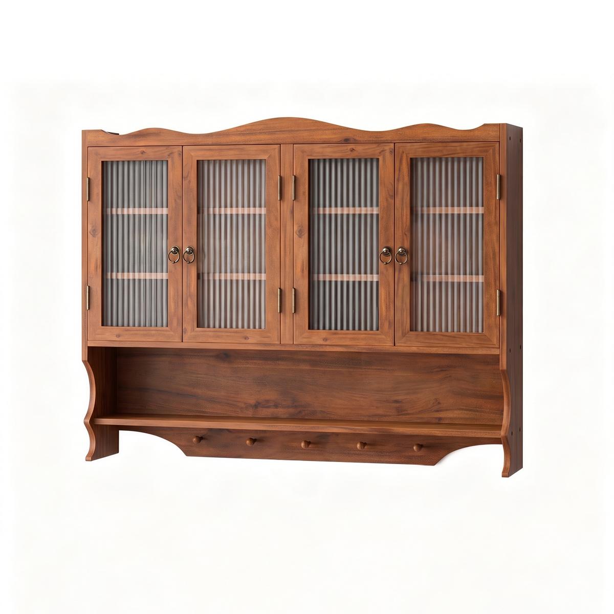 WANDSCHRANK Massivholz Braun 4 Glastüren 3 Ebenen & Hakenleiste 100cm - Braun, Holz/Holzwerkstoff (100/80/20cm) - Urban Meuble