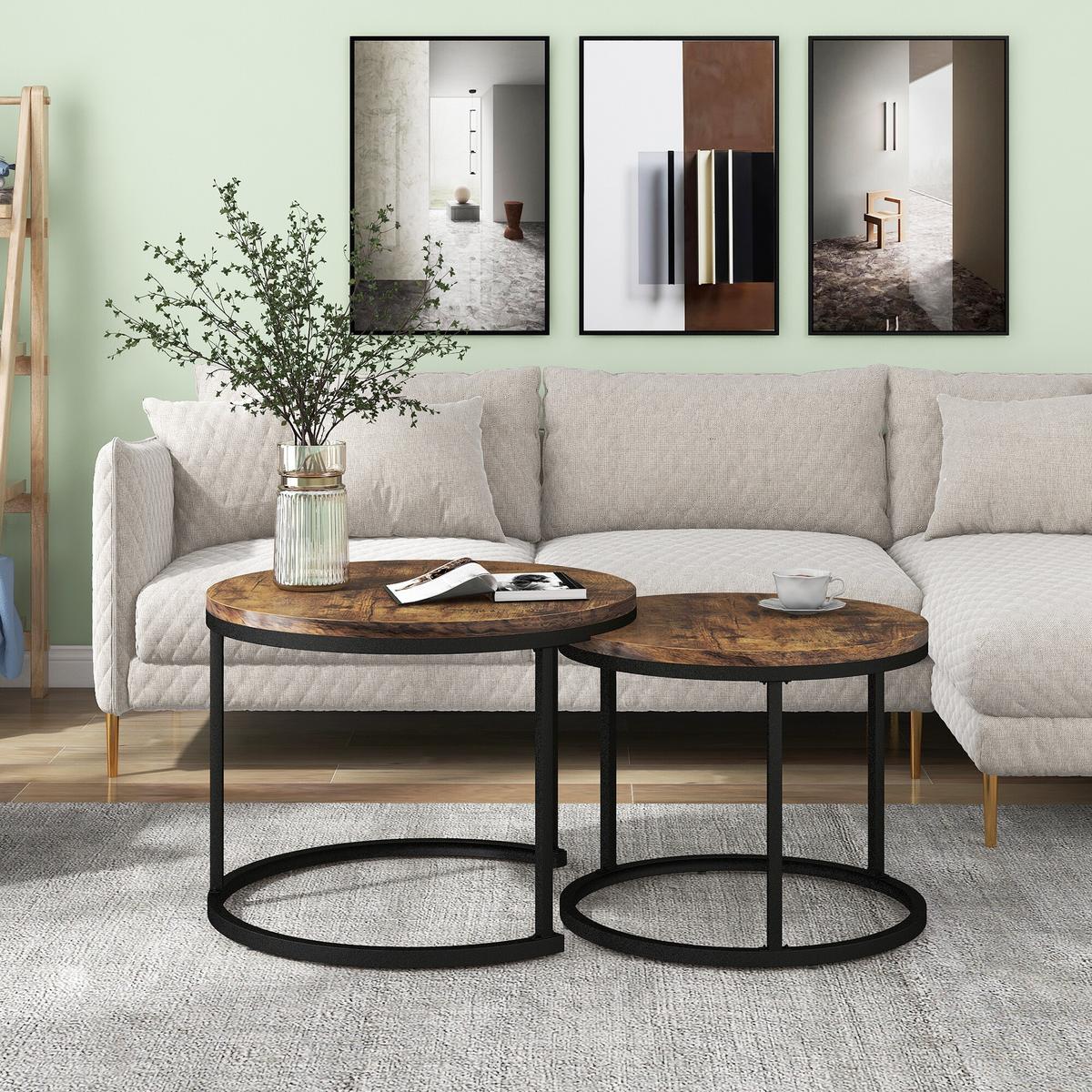 COUCHTISCH-SET 2er-set Holz- Und Schwarzeffekt - Schwarz, Holzwerkstoff/Metall (71/70/50cm) - Urban Meuble