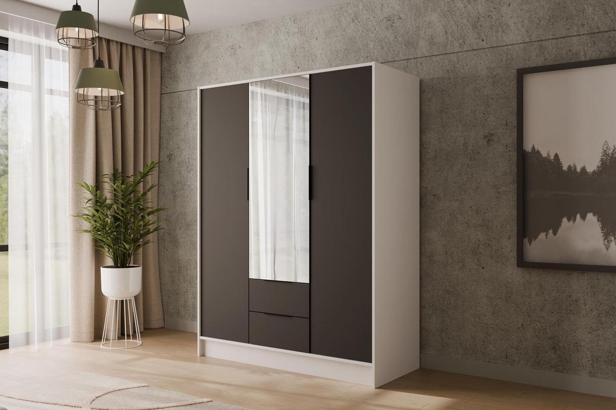 KLEIDERSCHRANK mit Spiegel und Flügeltüren KOLIN 150x200cm Weiß / Schwarz - Schwarz/Weiß, Holzwerkstoff (150/200/51cm) - ALTDECOR